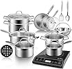 Duxtop Bundle 9100MC 1800W Portable Induction Cooktop, Induction Burner with 18PC Professional Stainless Steel Induction Cookware Set Saucepan with Pour Spout and Strainer Lid, Impact-Bonded Technoloy