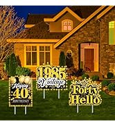 Rngmsi 40th Birthday Yard Signs Decorations - 3PCS Balck Gold 40th Birthday Decorations for Men W...