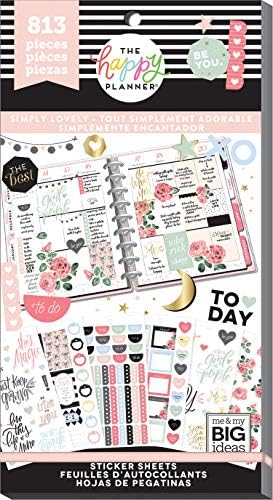 me & my BIG ideas Sticker Value Pack - The Happy Planner Scrapbooking Supplies - Simply Lovely Theme - Multi-Color & Gold Foil - Great for Projects & Albums - 30 Sheets, 813 Stickers Total