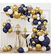 RUBFAC Navy Blue Gold Balloon Garland Arch Kit, 167pcs Royal Blue Gold White Balloons with Gold C...