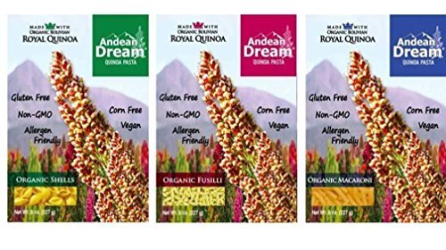 quinoa pasta gluten free - Andean Dream Organic Vegan Gluten Free Quinoa Pasta 3 Flavor Variety Bundle: (1) Andean Dream Shells, (1) Andean Dream Fusilli, and (1) Andean Dream Macaroni, 8 Oz. Ea.