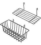 GBYAN Grid Wall Basket Wall Grid Accessories Wire Straight Shelf with Hooks Wall Organizer for Gr...