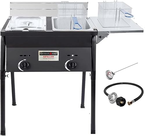 Two Tank Deep Fryer-2 Basket Stainless Steel Propane Cooker-Large Oil