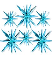 PartyWoo Light Blue Star Balloons 6 pcs, One-Piece 14-Pointed Starburst Balloons, 27 & 22 inch St...