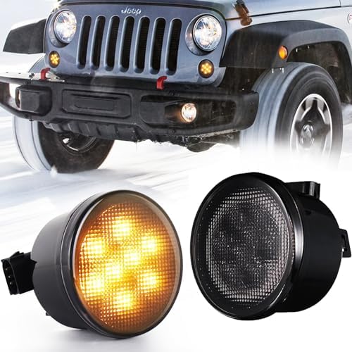 VIVIPART Jeep JK Turn Signal Lights Smoked Lens Amber LED Front Grille Indicator Blinker for 2007-2017 Jeep Wrangler JK Unlimited