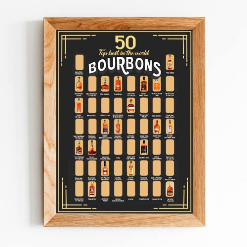 The Bourbon Bucket List 50 Best Bourbons Scratch Off Poster - Gift For Whiskey Lover, Bar, Game Room or Man Cave - 13,3*1,9*1,9