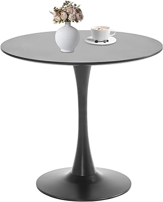 TUOMUR Black Round Dining Table, 31.5" Tulip Table Kitchen Round Dining Table for 2-4 People with MDF Table Top and Metal Pedestal Base, Mid-Century Leisure Table for Home, Dining Room, Cafe