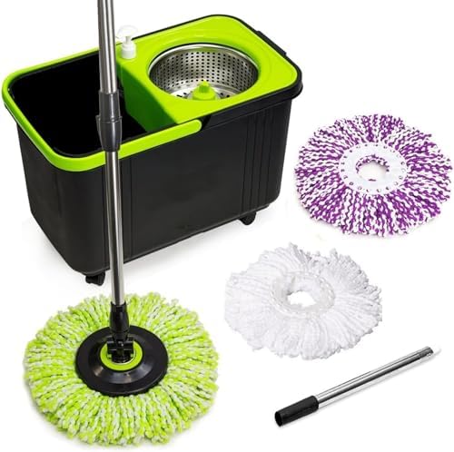 Simpli-Magic Premium Spin Mop Cleaning Bucket Set with 3 Microfiber Mop Heads Included