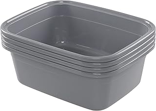 Ramddy 4 Packs Rectangular Washing up Bowls, 16 L Wash Bowl Kitchen Sink, Grey