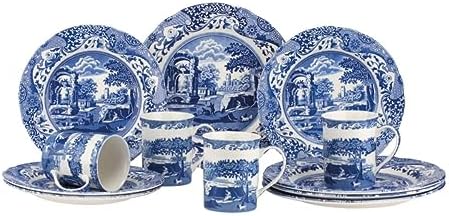 Spode Blue Italian 12-Piece Dinnerware Set | Service for 4 | Dinner Plate, Salad Plate, and Mug | Made of Fine Earthenware | Dishwasher Safe (BlueWhite)