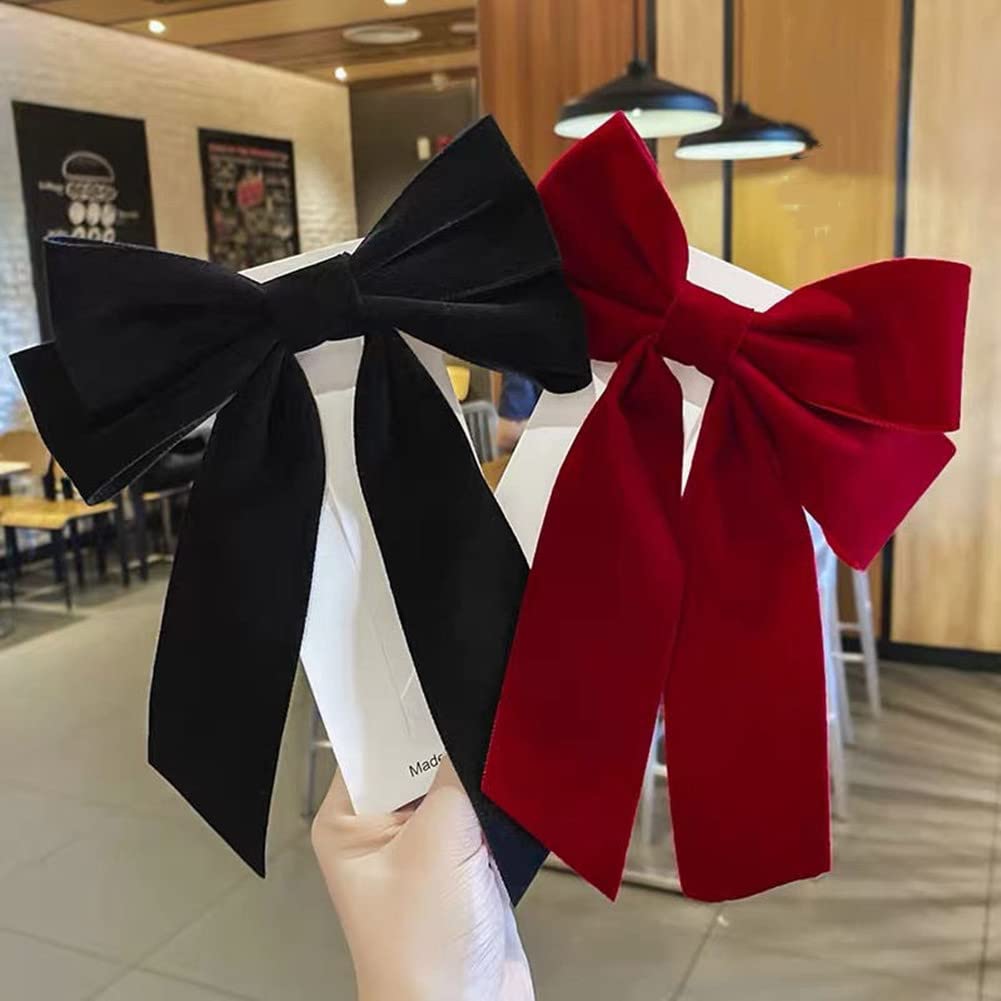 Xiyantiji Hair Bows for Women Big Bows for Girls French Barrette Hair Clips Metal Hair Accessories for Teen Girls Hair Slides Bowknot Hair Clip Hairpin Red Black Velvet Bow 2Pcs