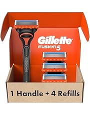 Gillette Fusion5 Razors for Men, 1 Razor, 4 Blade Refills, Lubrastrip for a More Comfortable Shave