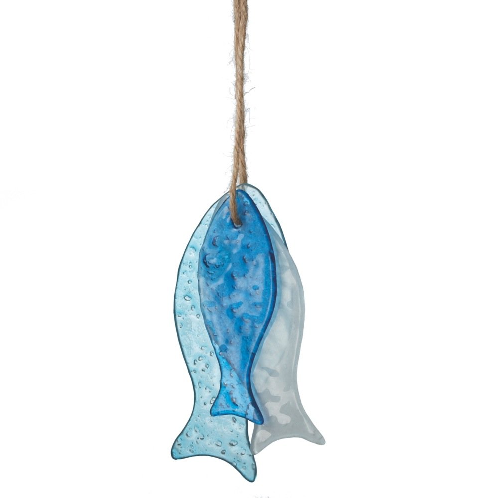 Sea Glass Hanging Fish Ornaments - Set of 3 for Christmas