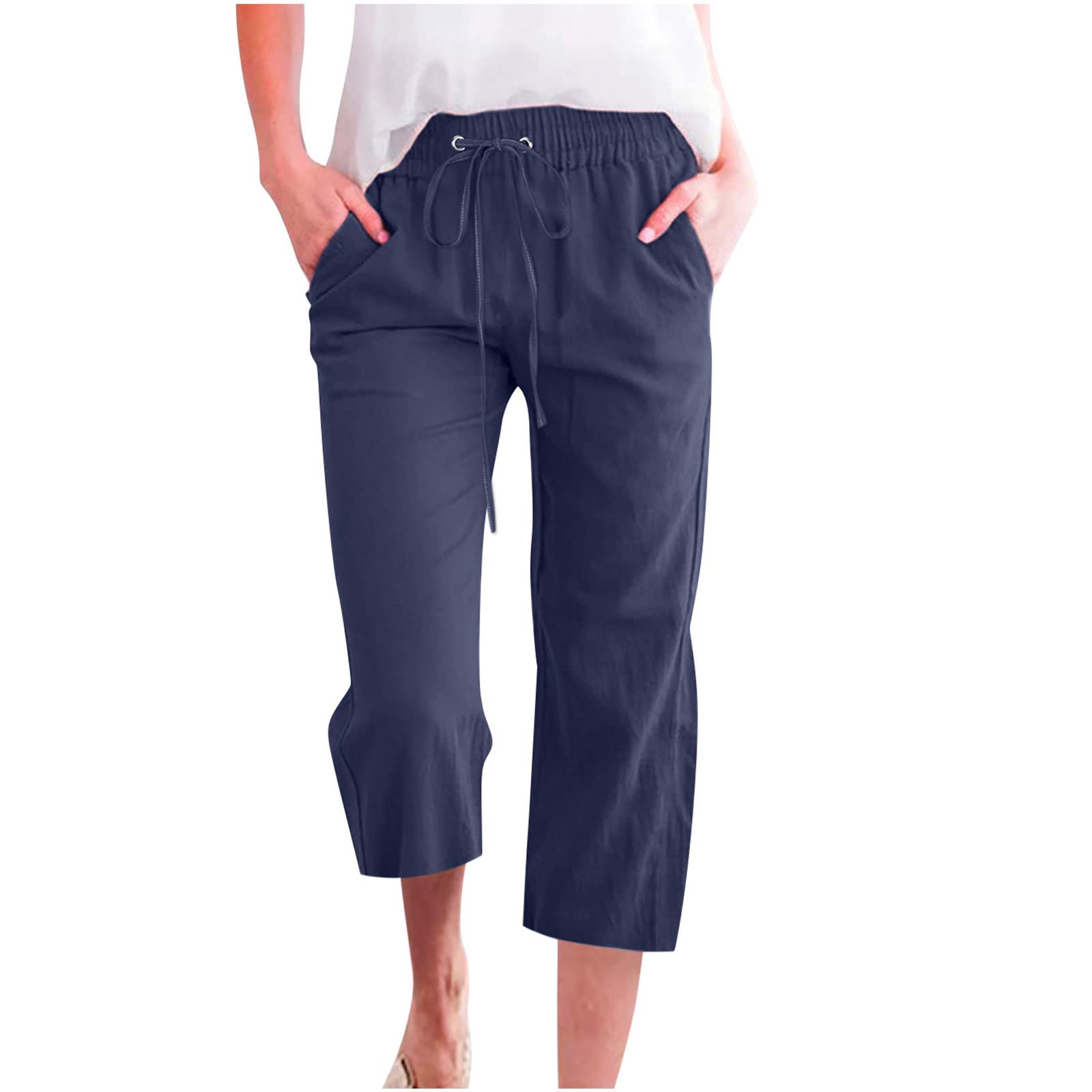 GenericCapri Pants for Women 2024 Capri Leggings Lightweight Summer Casual High Wasit Stretch Pants Cropped Trousers