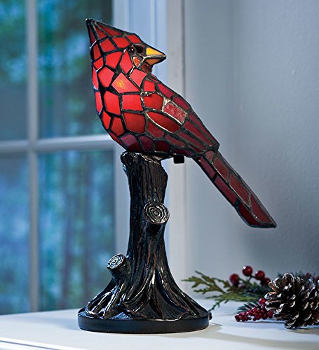 Small Vintage Tiffany Style Stained Glass Red Cardinal Accent Table Lamp 7 L x 4.5 W x 11 H