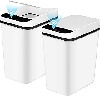 2 Pack Smart Touchless Bathroom Trash Can,3.1 Gallon Electric Slim Waterproof Garbage Bin with Lid,Automatic Motion Sensor...