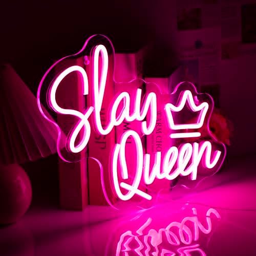 NINTHVEEN Slay Queen Neon Sign，Led Neon Light，Neon Signs For Bedroom Wall Decor，Game Room Decor，Birthday Gifts for Girl，Gamer Gifts，Gift For Valentines Christmas