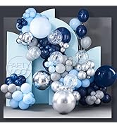 PartyWoo 140 pcs Blue and Silver Balloon Arch Kit, Blue Balloons Garland Kit with 4D Silver Ballo...