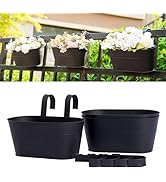 pansparade 3 Pack Metal Hanging Flower Pots for Railing Fence，Outdoor Balcony Rail Planter with D...