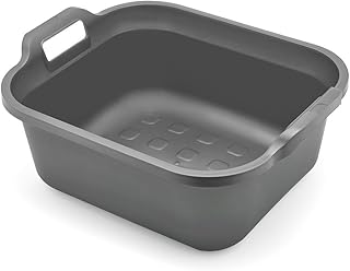 Addis 517935 Large Rectangular 10 Litre Washing Up Bowl with Handles, Metallic Silver, 39 x 32 x 14 cm