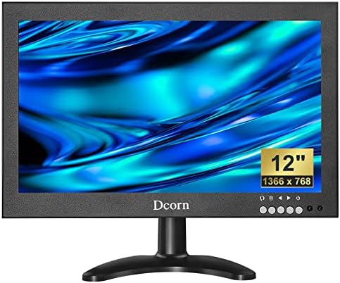 Dcorn 12 Inch Mini Monitor, Small HDMI Monitor 1366 x 768 16:9 IPS Metal Housing Screen Support HDMI/VGA/AV/BNC Input with Remote Control & Built-in Speakers for PC, Security Camera, Raspberry Pi