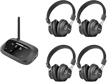 Image of Avantree Quartet Multiple Wireless Headphones 4 Pack, Superb HD Sound, Up to 100PCS, Silent Disco Party Bundle Package, 2 EQ Modes, Assistive Listening System Device for Outdoor Movie School Church TV