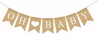 Prestrung Oh Baby Burlap Banner Sign - Baby Shower Decorations - Neutral Gender Reveal Party Decor for Girl Boy