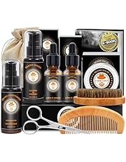 Upgraded Beard Grooming Kit w/Beard Conditioner,Beard Oil,Beard Balm,Beard Brush,Beard Wash,Beard Comb,Beard Scissor,Bag,E-Book,Beard Care Daddy Gifts for Men Him Dad Husband Boyfriend