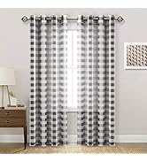 Hiasan Buffalo Plaid Sheer Curtains - Light Filtering Voile Checkered Curtains for Living Room an...