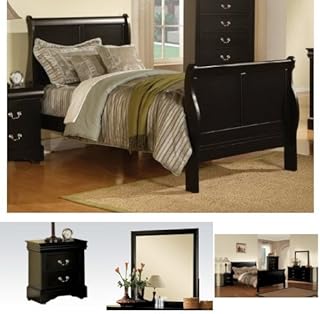 Acme Furniture Louis Philippe III Twin 4-Piece Bedroom Set, Black