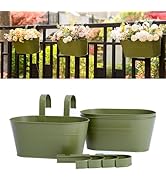 pansparade 3 Pack Metal Hanging Flower Pots for Railing Fence，Outdoor Balcony Rail Planter with D...