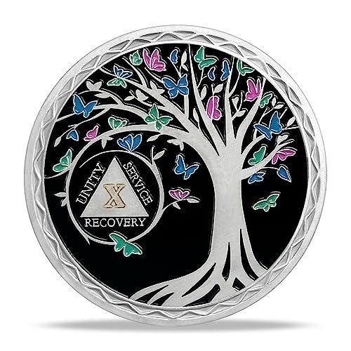 10 Year Sobriety Coin Tree of Life AA Medallion Alcoholics Anonymous Chip Anniversary Token Sobriety Gifts for Women Men in Recovery