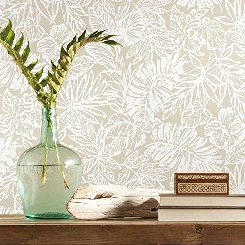 RoomMates RMK11435WP Beige Batik Tropical Leaf Peel and Stick Wallpaper, Roll