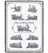 Great American Trains Blanket - Gift Soft Tapestry Throw Woven from Cotton - Made in The USA (69x48)