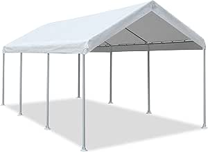 Abba Patio 10 x 20 ft Outdoor Heavy Duty Carport Car Canopy Portable Steel Garage Tent Boat Shelter for Party, Wedding, Garden Storage Shed, White, 8 Legs