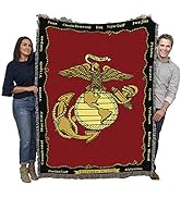 US Marine Corps - Emblem Blanket - Gift Military Tapestry Throw Woven from Cotton - Made in The U...