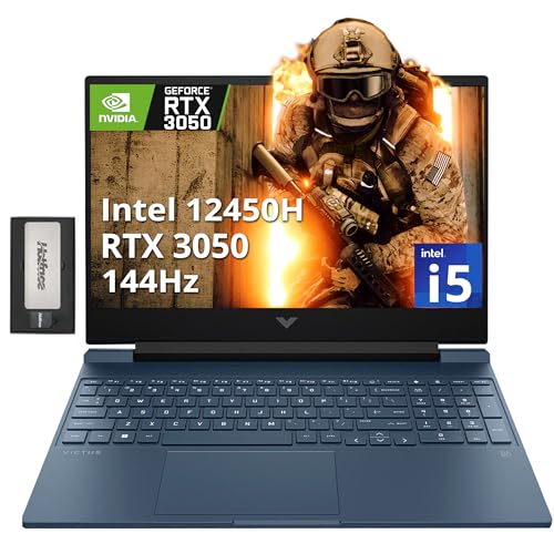 HP Victus 15.6" FHD 144Hz Gaming Laptop, Intel i5-12450H, 32GB RAM, 2TB PCIe SSD, NVIDIA GeForce RTX 3050, Backlit Keyboard, FHD Camera, Wi-Fi 6, Windows 11, Blue, 256GB Docking Station Set