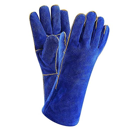 DEKO Welding Gloves Blue 14 inch Leather Forge Heat Resistant Welding Glove for Mig, Tig Welder, BBQ, Furnace, Camping, Stove, Fireplace and More