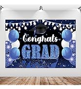 Congrats Grad Party Backdrop, 2023 Blue Graduation Party Background, Congrats Party Banner Decora...