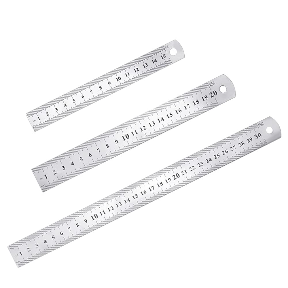 NA YMDZ 3 PCS Stainless Steel Ruler Metal Rule Set Precision Measuring Ruler Kit with Inch/Metric Graduations and Hanging Holex for Teaching, Measuring and DIY(6/8/12 Inch)