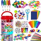 FUNZBO Arts and Crafts Supplies for Kids - School Craft Supplies Set with Glitter Glue Stick, Glue, Pipe Cleaners Craft and Kids Scissor, Gifts for Girls and Boys Age 4+ (Medium)