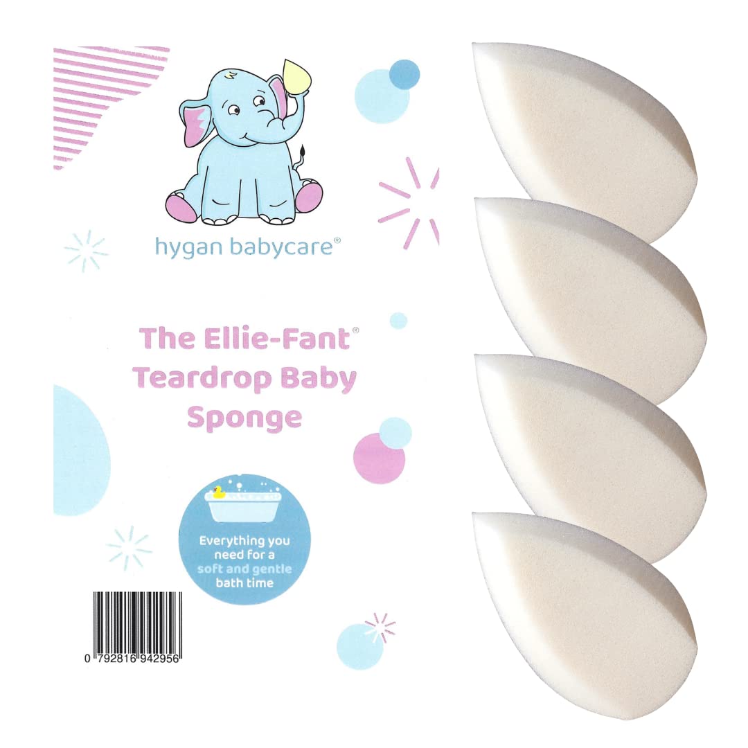 Ellie-Fant Baby Bath Sponge – 4 x Teardrop Shape Sponges Reaches Into Neck Folds and Behind The Baby Ears | Soft and Gentle from Truly Absorbent Foam for Newborn Children Bathing