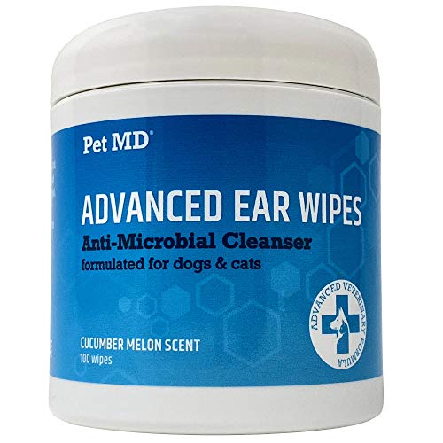 Pet MD Cat and Dog Ear Cleaner Wipes - Advanced Otic Veterinary Ear Cleaner Formula - Dog Ear Infection Treatment Eliminates Yeast and Infections - 100 Alcohol Free Ear Wipes with Soothing Aloe Vera