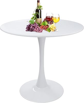 Round White Dining Table Modern Kitchen Table 31.5" with Pedestal Base in Tulip Design, Mid-Century Leisure Table for 2 to 4 Person