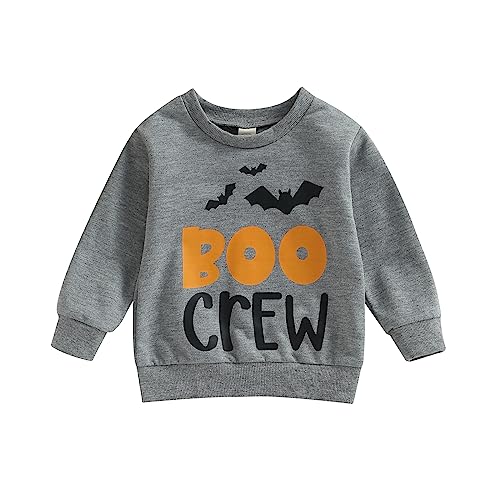 XIXIMAON Newborn Baby Boys Girls Halloween Sweatshirt Toddlers Boo Striped Pullover Crew Neck Long Sleeve Tops Fall Clothes (Gray, 3-4 Years) 