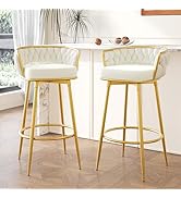 Swivel Bar Stools Set of 2,Velvet Counter Height Bar Chairs,Modern Bar Height Stools with Metal L...