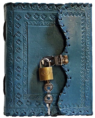 Prastara Genuine Leather Cover Lock Diary 200 Pages, 5 x 7 Inches (Blue)