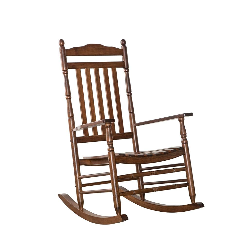 Outdoor Wooden Rocking Chair for Patio and Porch - Traditional Indoor Outside Furniture Rocker for Lawn, Backyard and Garden, Brown