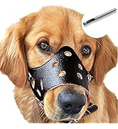 BARKLESS Dog Muzzle Leather, Comfort Secure Anti-Barking Leather Dog Muzzle for Small Medium Larg...