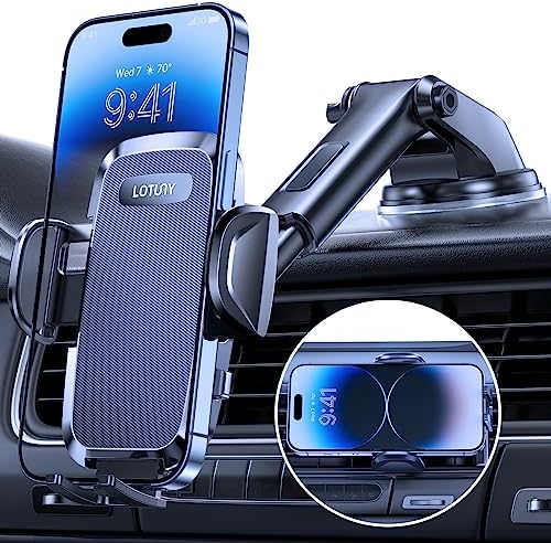 LOTUNY Car Phone Holder, Universal Hands-Free Phone Holders for Your Car, 3-in-1 Phone Mount for Car Dashboard Windshield Air Vent Compatible with iPhone Samsung Google and All 4" to 7.2" Phones